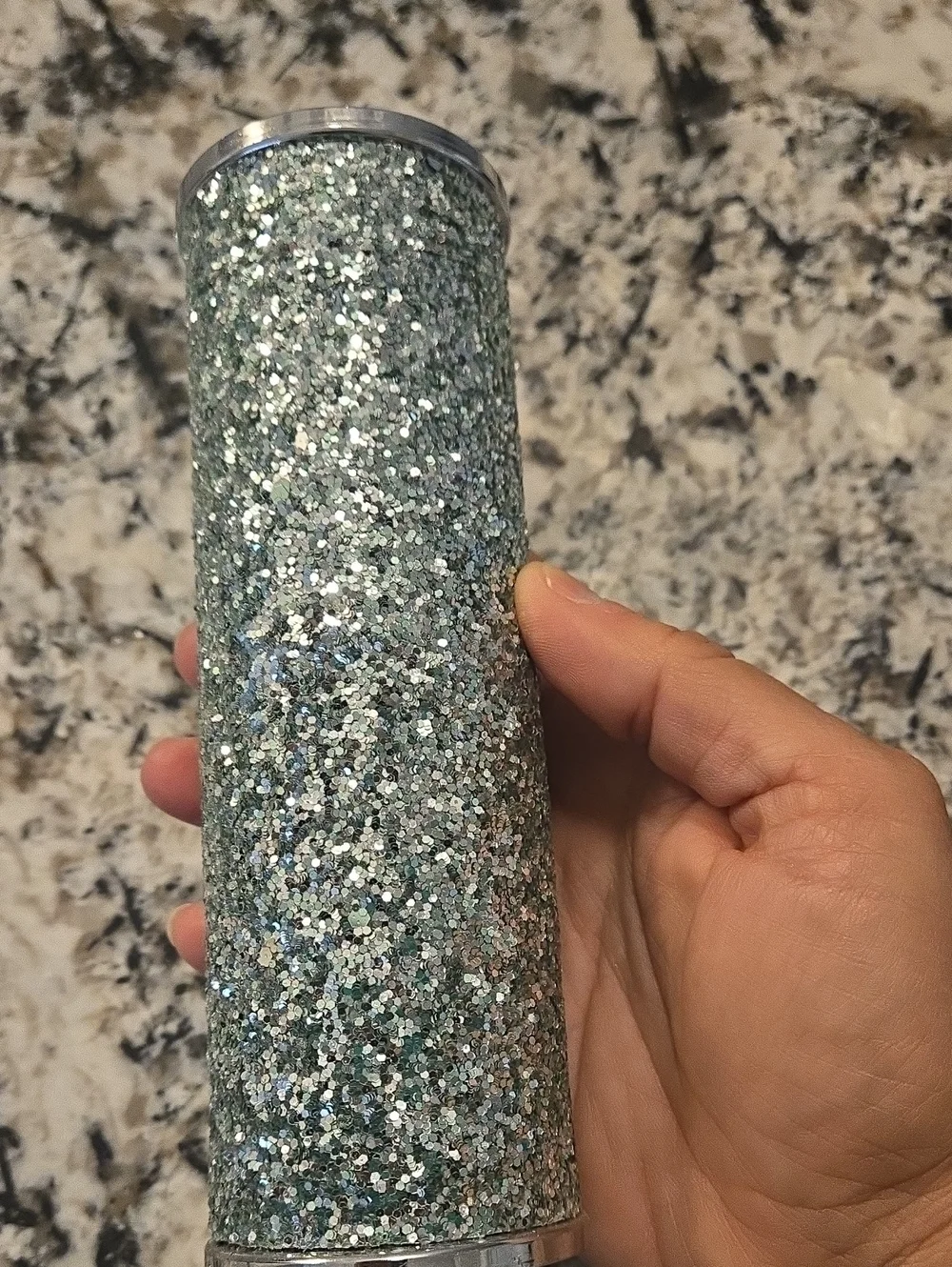 seafoam green glitter body spray holder